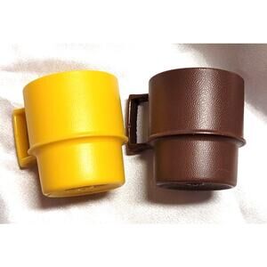 Vtg 70s and 80s Tupperware Toys Stackable Hard Plastic Coffee Cups Yellow Brown